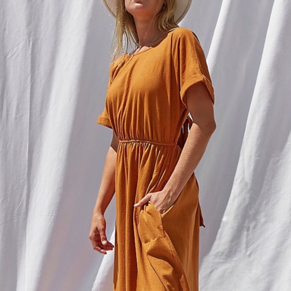 Free People Midi Dress in Rust Orange